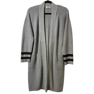 SIONI Womens Long Open Front Cardigan Sweater Size Medium Grey Black‎ Stripes